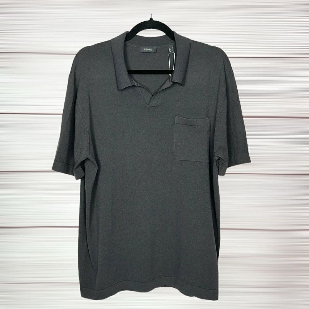 NWT Men’s Esprit Polo Shirt Short Sleeve Gray Jersey size L Fitted